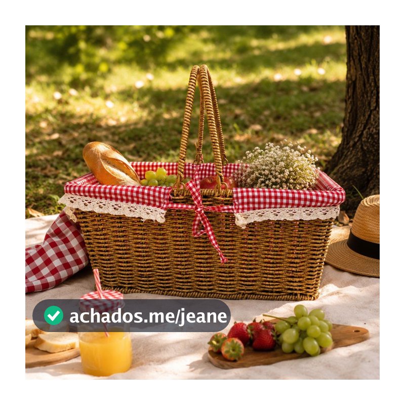 Cesta de Piquenique Retangular com Alças e Forro Xadrez 36cm 26335 – Vencedor