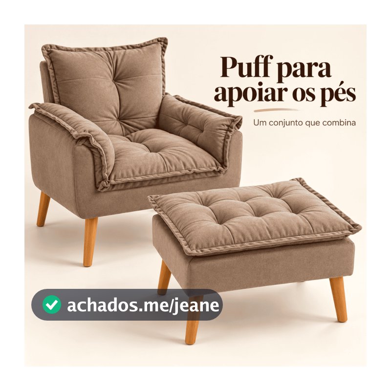 Kit Poltrona opala mais puff pes palito em tecido suede