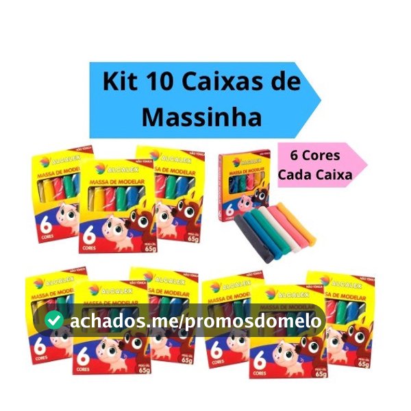 Kit 10 Caixas Massinha de Modelar com 6 Cores Kit Festa Intantil Lembracinhas 65g Alcalex