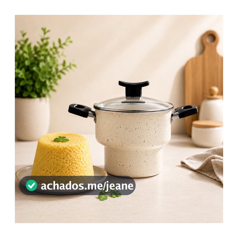 Cuscuzeira Elegante Bege Com Tampa De Vidro Resistente Premium Cuscuzeiro