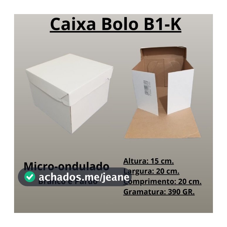 Caixa P/ Bolo B1K - 20x20x15 Branco e Pardo