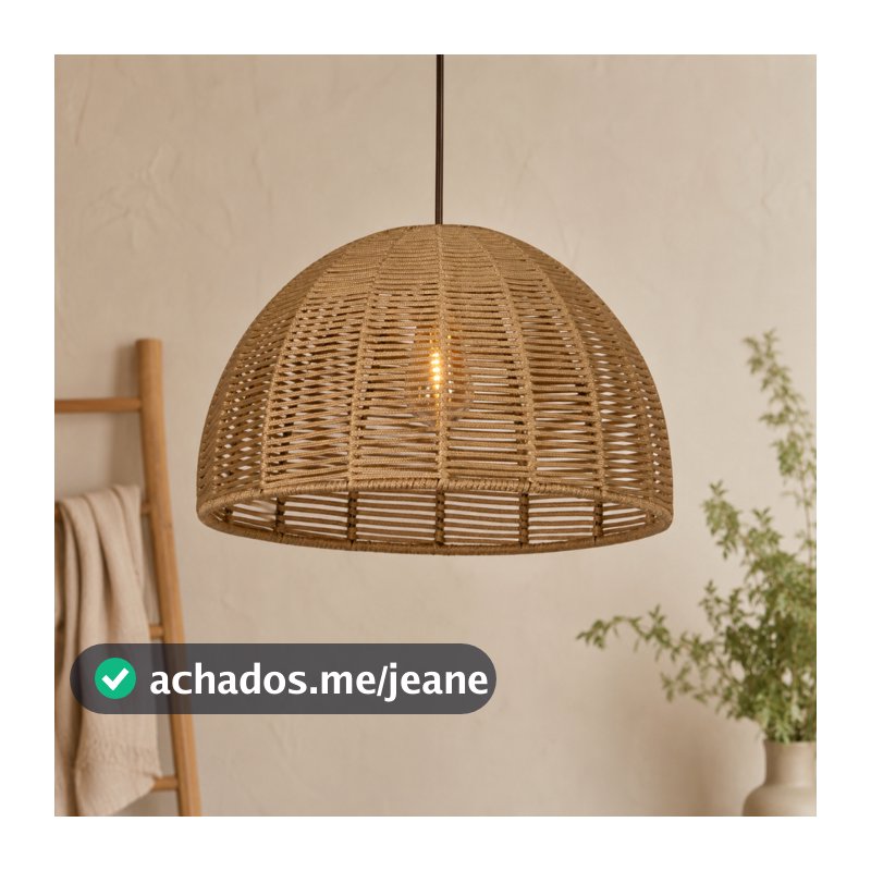 Pendente Luminária Meia Lua Grande Corda Náutica 40x25 +fio