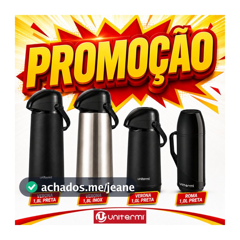 Garrafa Térmica Unitermi Verona e Roma 1L 1,8L Preta Inox Original