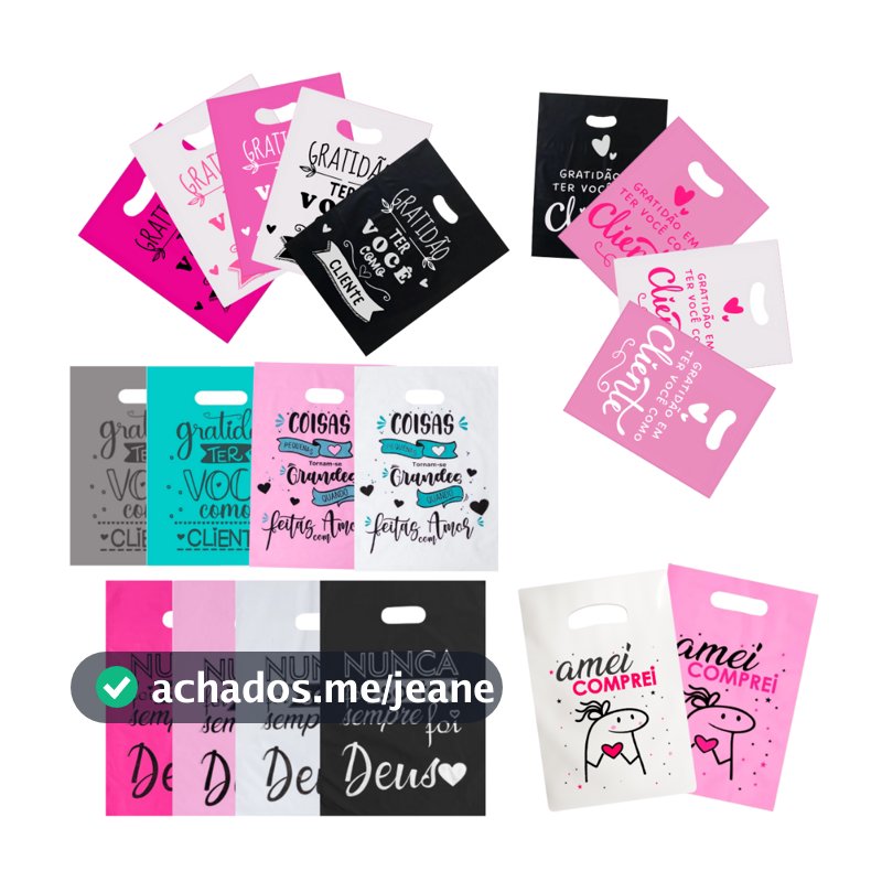 50 Sacola Boca de Palhaço Personalizada P, M e G Diversas Estampas Sacolinha Alça Vazada Frase Gratidão, Nunca foi Sorte