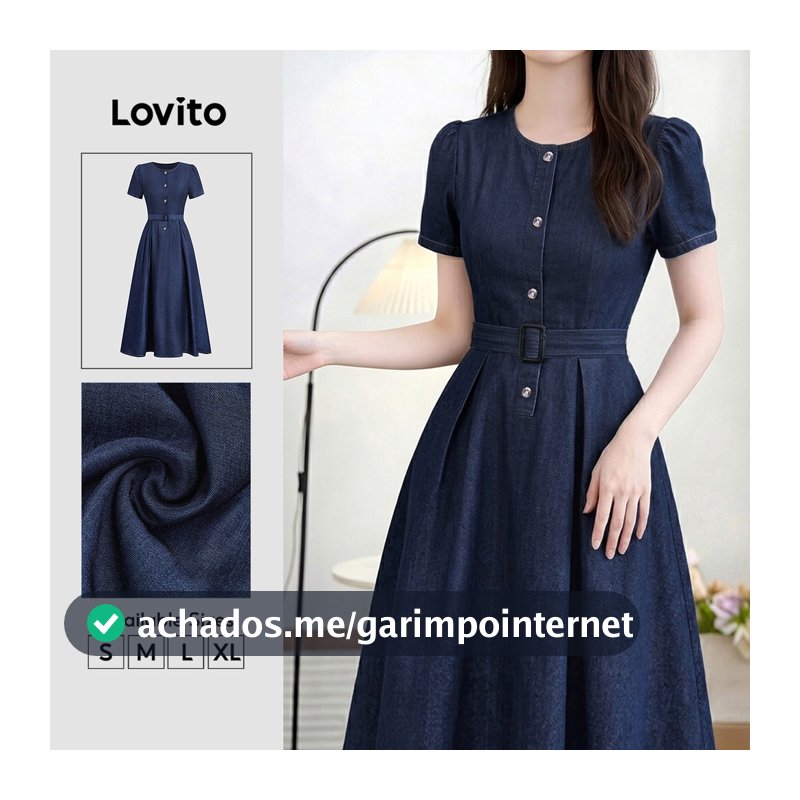 Lovito Vestido Casual com Zíper Primavera/verão Azul para mulheres LK6LD108