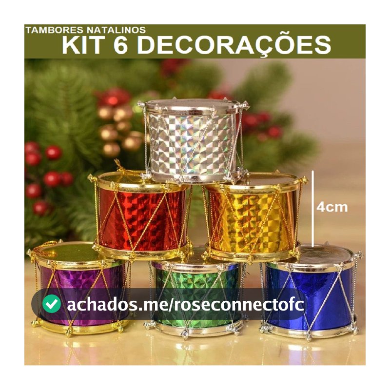 Conjunto De 12 Ou 6 Tambores Tamborino 4cm Decoração Natalina Para Arvores De Natal Coloridos