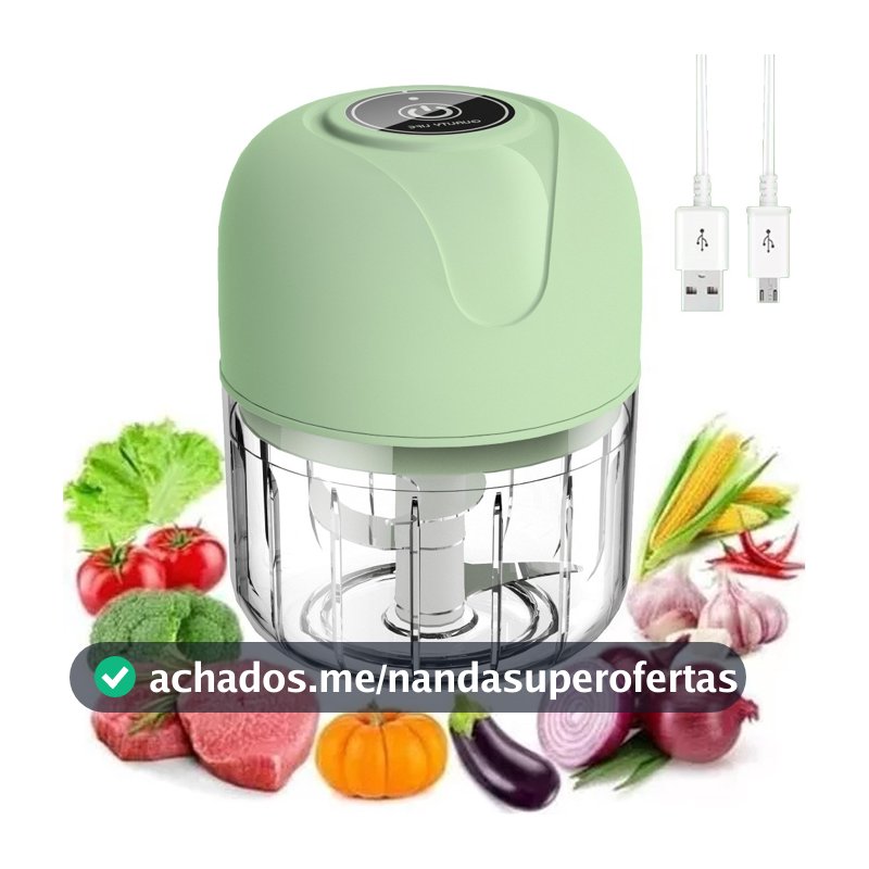 Mini Processador Elétrico de Alimentos Portátil Carne Vegetais Recarregável USB Bivolt 250ml