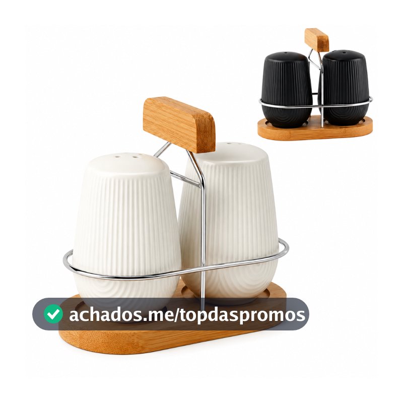Jogo Saleiro e Pimenteiro 90ml em Cerâmica e Bambu Oásis