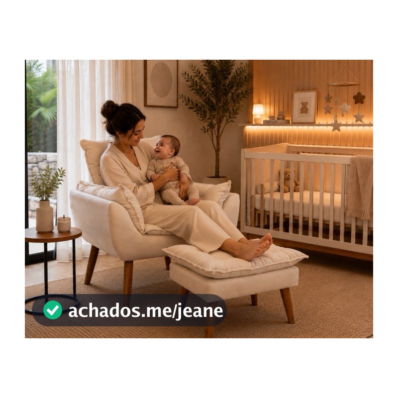 Kit poltrona mais puff amamentação da mamãe pés palito suede bege