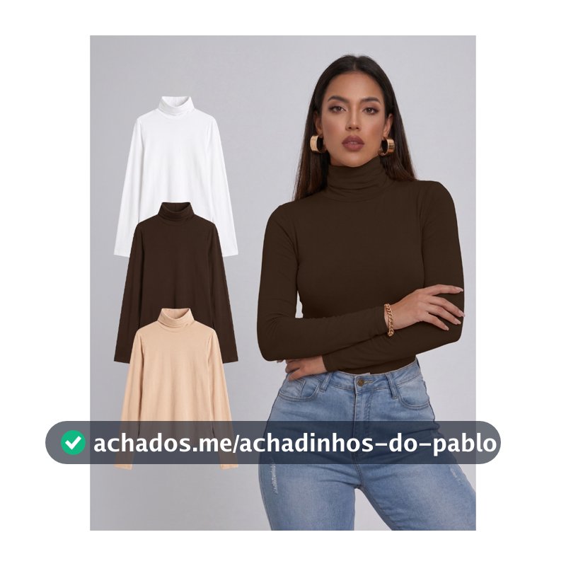 Kit 3 Blusas T-Shirt  Cacharrel Femininas Manga Longa Gola Alta Segunda Pele Moda Casual Versátil Algodão