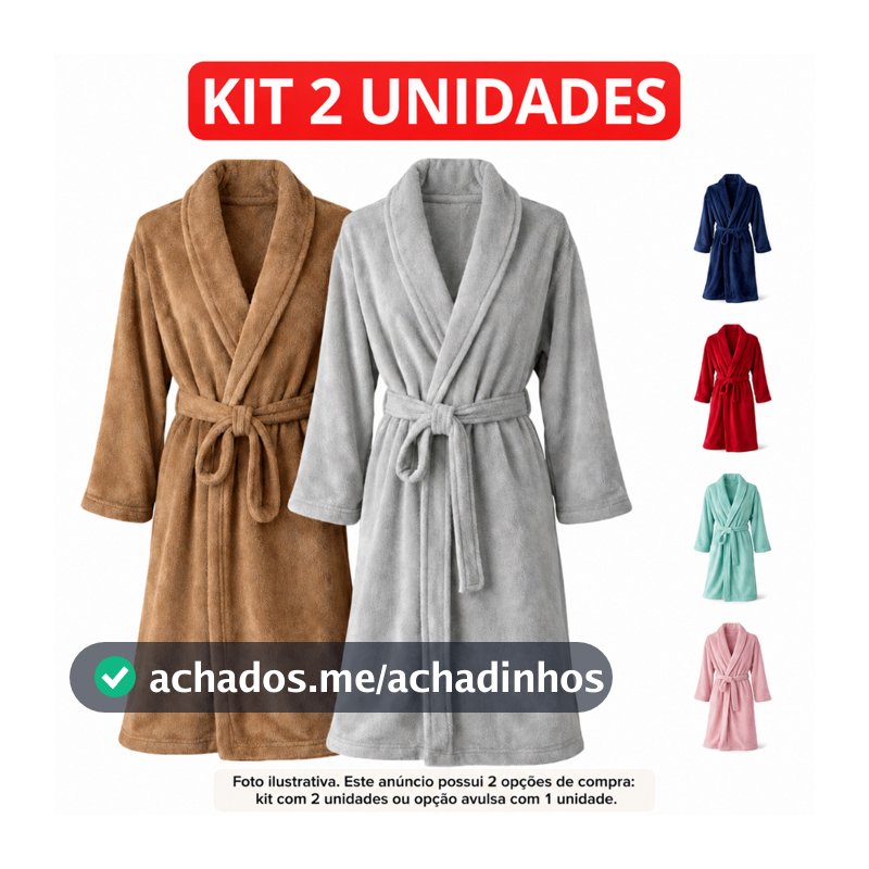 Roupão de Microfibra Plush Aveludado Adulto Toque Macio Masculino e Feminino Tamanho M e G