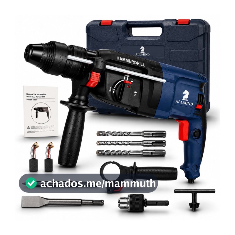 Martelete Rotativo Furadeira Martelo Rompedor de Impacto 1200w 12 peças com maleta
