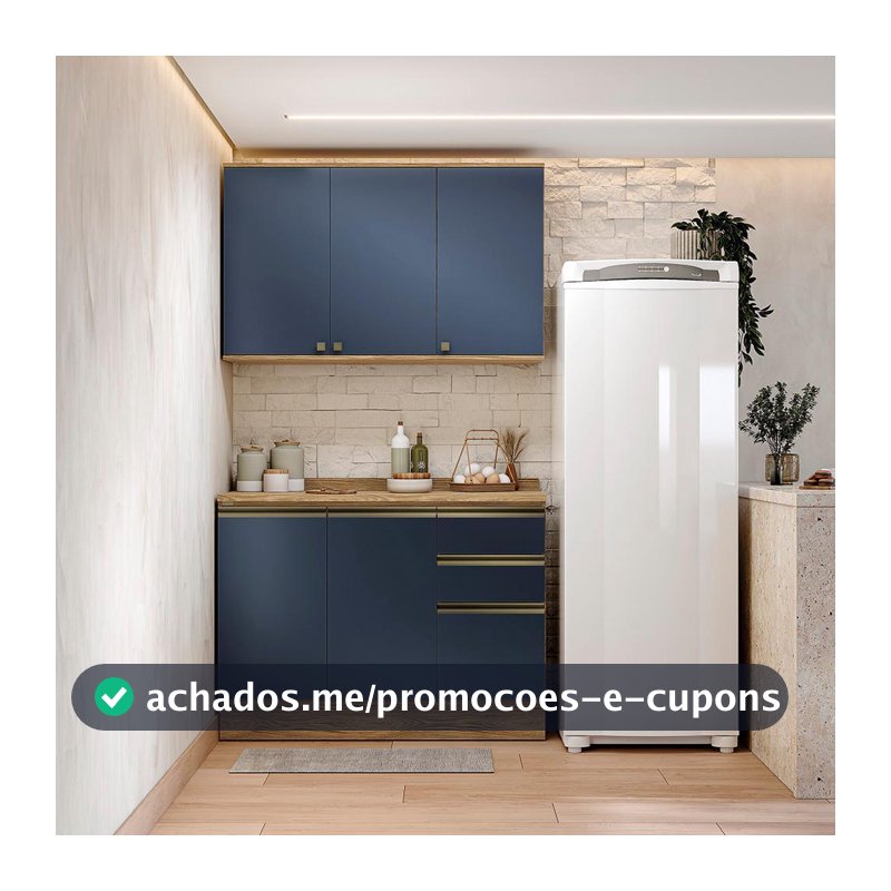 Armário de Cozinha Compacta 100% MDF 120cm Nogueira/Azul Profundo Celeste Kappesberg