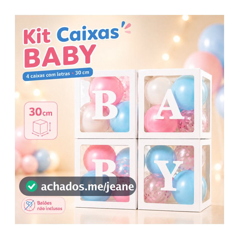 Kit 4 Caixas Decorativas BABY 30x30cm para Chá de Bebê,Decoração de Festa e Revelação