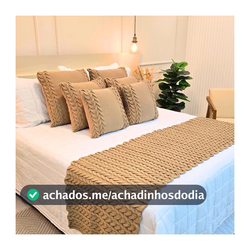 Kit Peseira Manta Tricot Sofá Cama Casal Queen King Aconchego Home Decor + 2 Capas Almofadas
