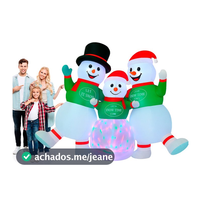 Decoração Natalina Trio Boneco Neve Inflável 2,4m Com Led Decoração de Natal