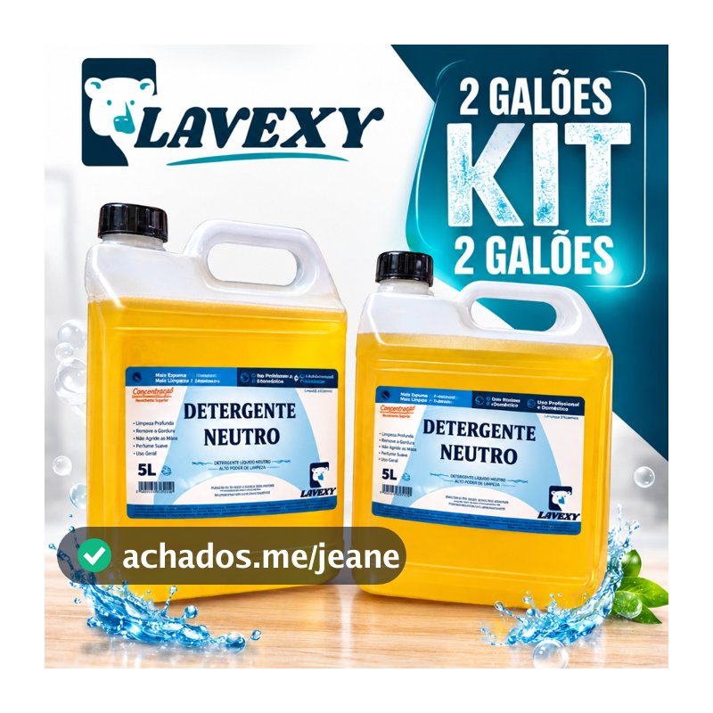 Kit 02 Galões Detergente Neutro 05 litros- Desengordurante com Bicarbonato de Sódio