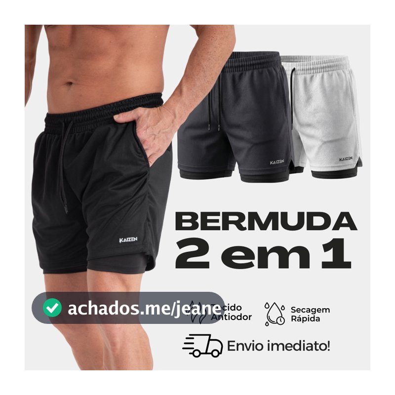 KIT 2 BERMUDAS ACADEMIA 2 EM 1 KAIZEN  FIT COM PROTEÇAO UV CORRIDA