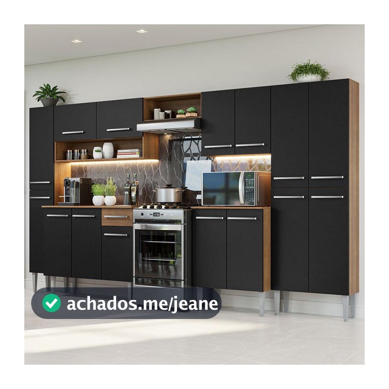 Armário de Cozinha Completa 325cm Rustic/Preto Emilly Madesa 02