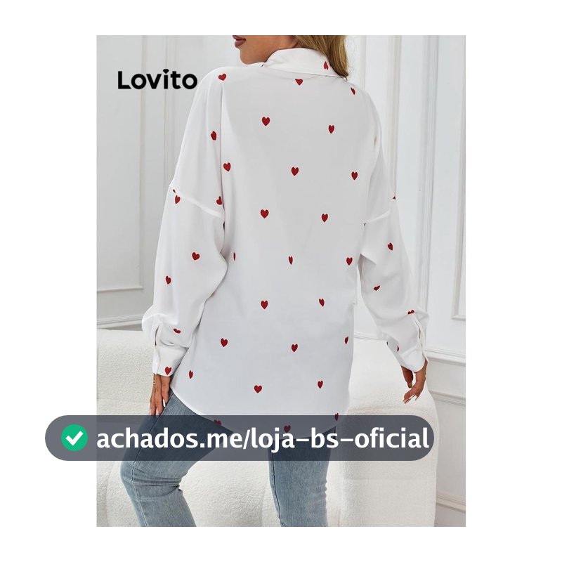 (Casual) Lovito Blusa Com Estampa Em Formato De Coração Para Mulheres LNL72073
