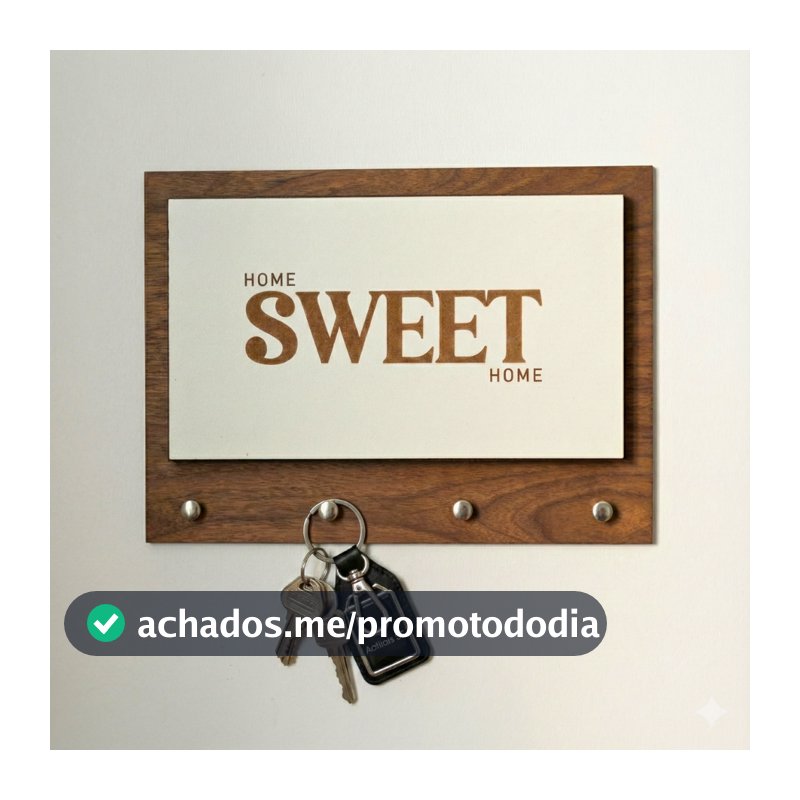 Porta Chaves em Mdf Amadeirado de Parede Decorativo Cachepot 4 Ganchos