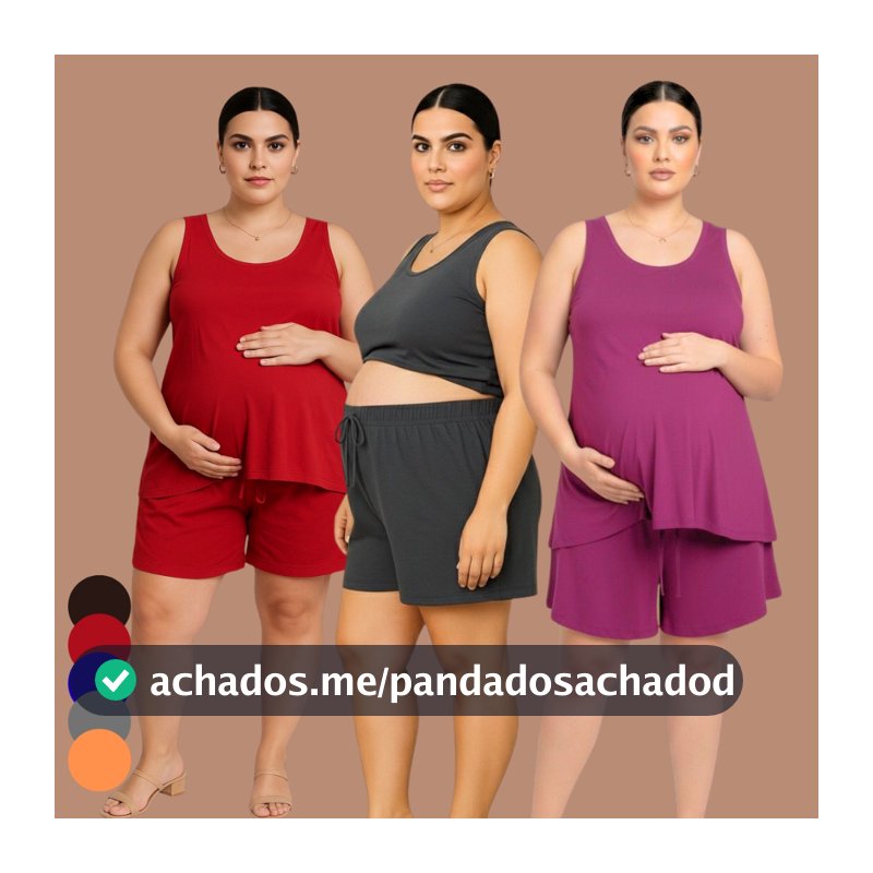 Conjunto Gestante Soltinho Regata e Short Leve Plus Size