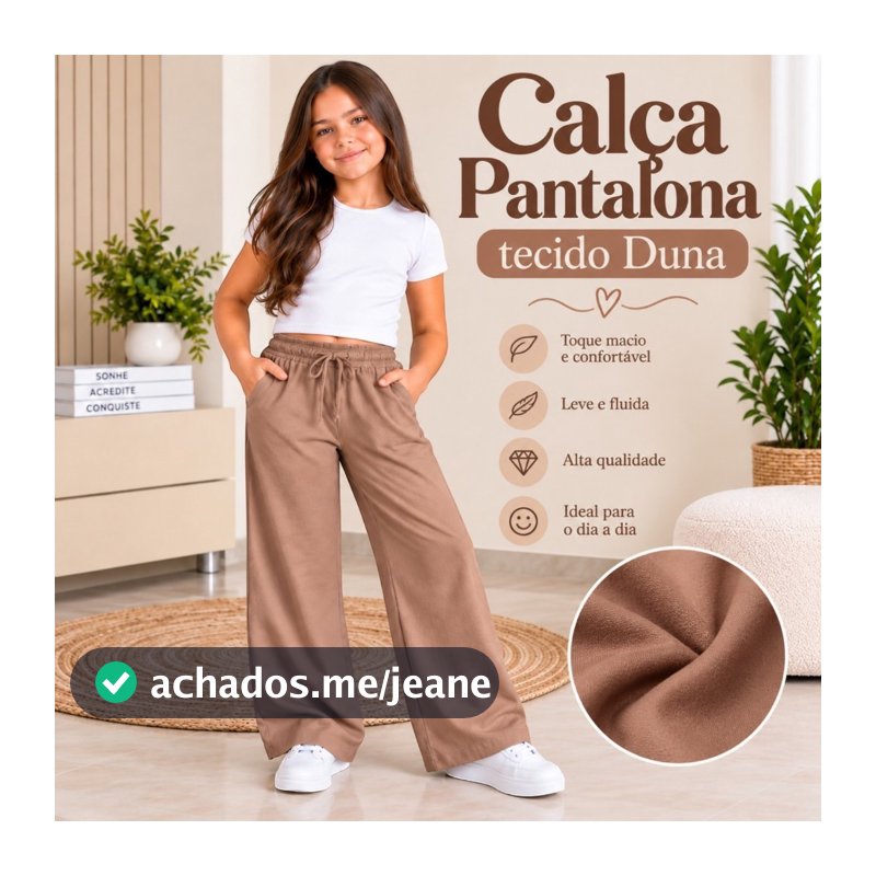 Calça Pantalona Infantil Blogueirinha Tecido Duna Confortável e Fresca Com Bolso
