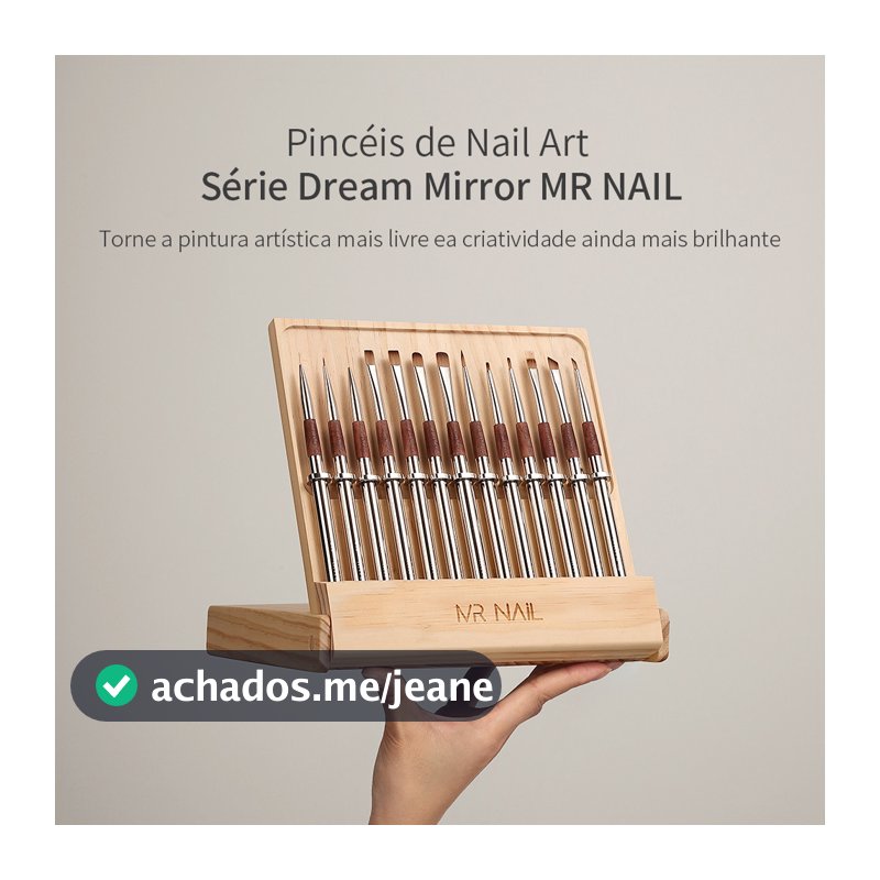 Kit 13 Pincéis Nail Art MR NAIL Dream Mirror com Suporte de Madeira