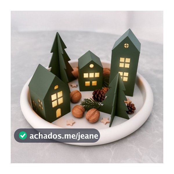 Miniatura de Casa de Natal Verde com Luz Decorativa em Formato de Cidade para Mesa