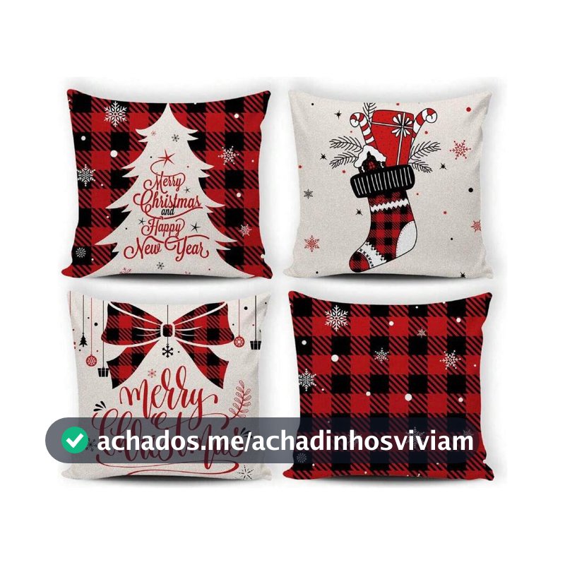 Kit 4 Capas Almofadas Magia Natalina Estilo Xadrez Decoração Natal Casa E Festas Vermelha