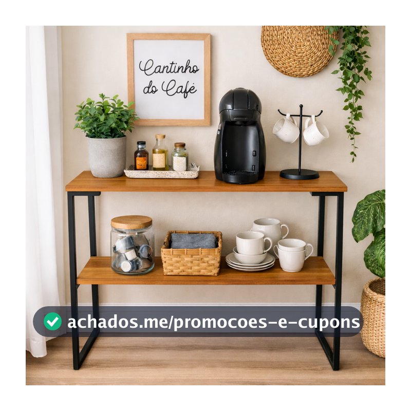 Aparador Buffet Industrial 2 Prateleiras para Cantinho do Café Balcão Multiuso MDF e Aço