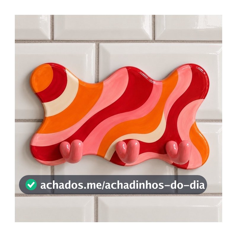 Porta-Chaves criativo de Parede Artesanal Onda Psicodélica | 3 Ganchos