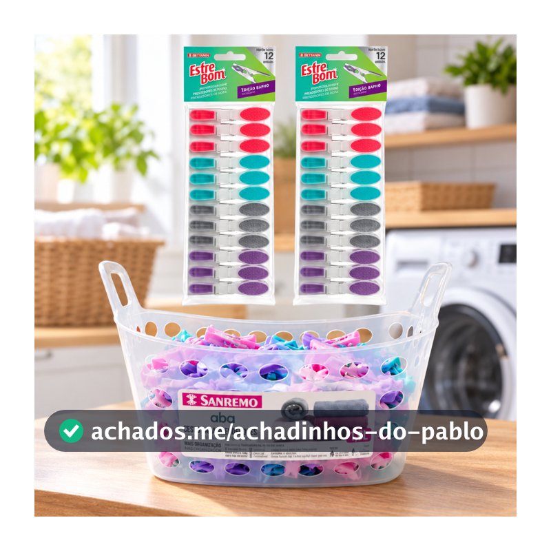 Kit Cesto + 24 Prendedores Pregadores Roupa Emborrachado Bettanin Sanremo Varal Lavanderia