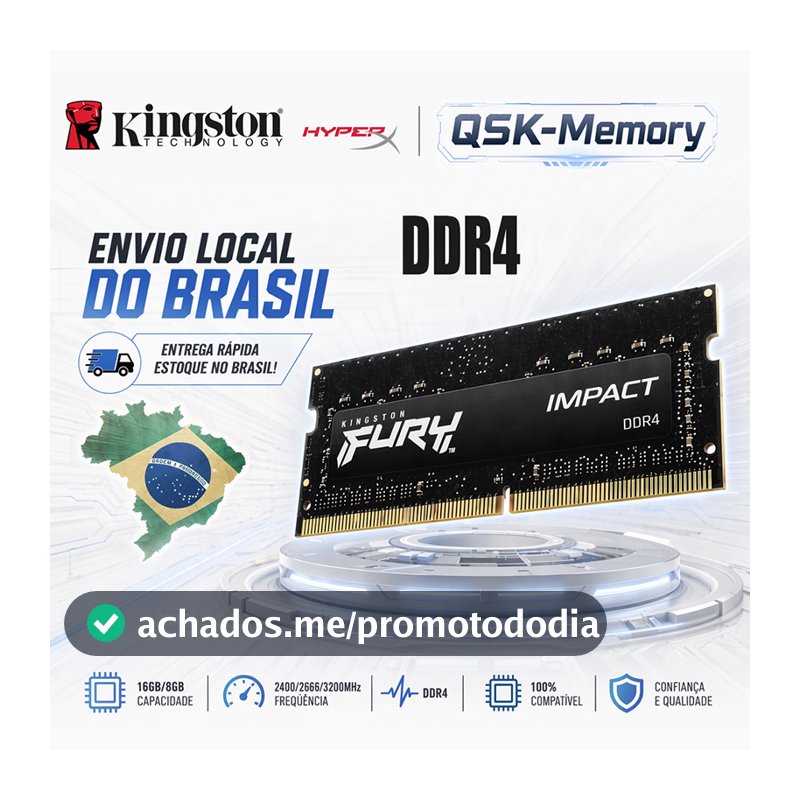 Kingston Memória RAM Notebook DDR4 8GB 16GB 2400 2666 3200MHz 1.2V SODIMM - Estoque BR Envio 24h