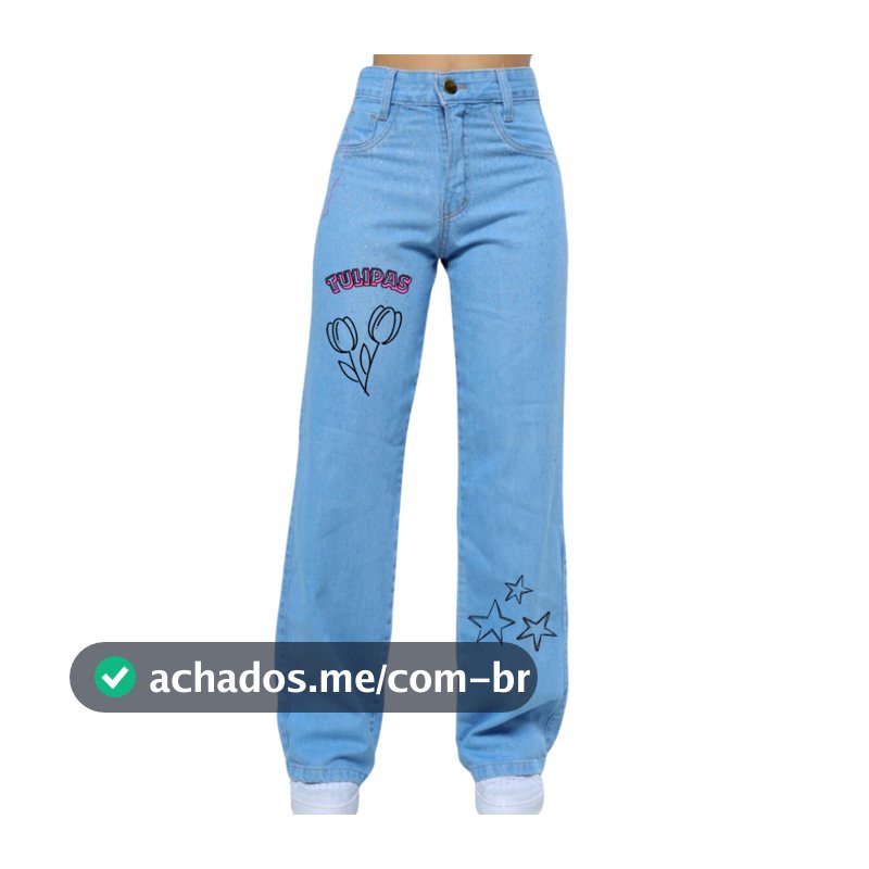 Calça Jeans Menina Wide Leg Estampado Infantil Juvenil Varias Estampas