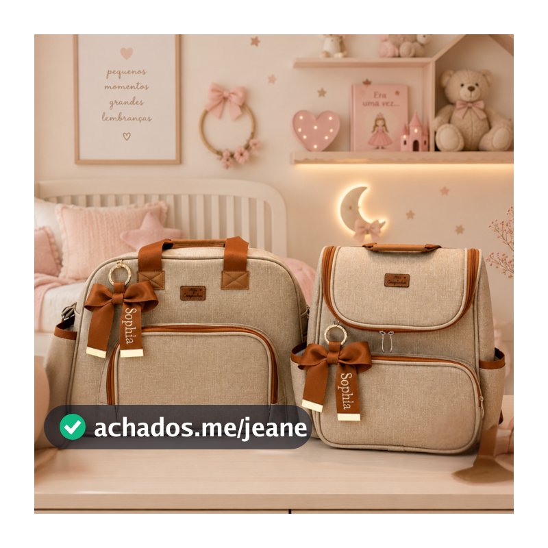 Bolsa Maternidade e Mochila de Bebe Personalizada Menina com Nome no Laço Impermeável Premium