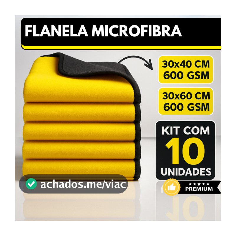 Kit 10 Pano Flanela Microfibra Automotiva 600GSM Premium Para Lavagem polimento de Carro