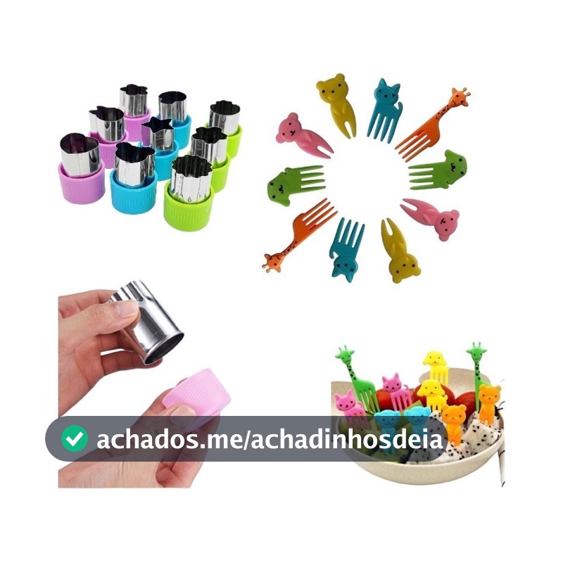 Cortadores de Frutas Legumes e Massas + Garfinhos Kit 9 Peças Infantil Escolar