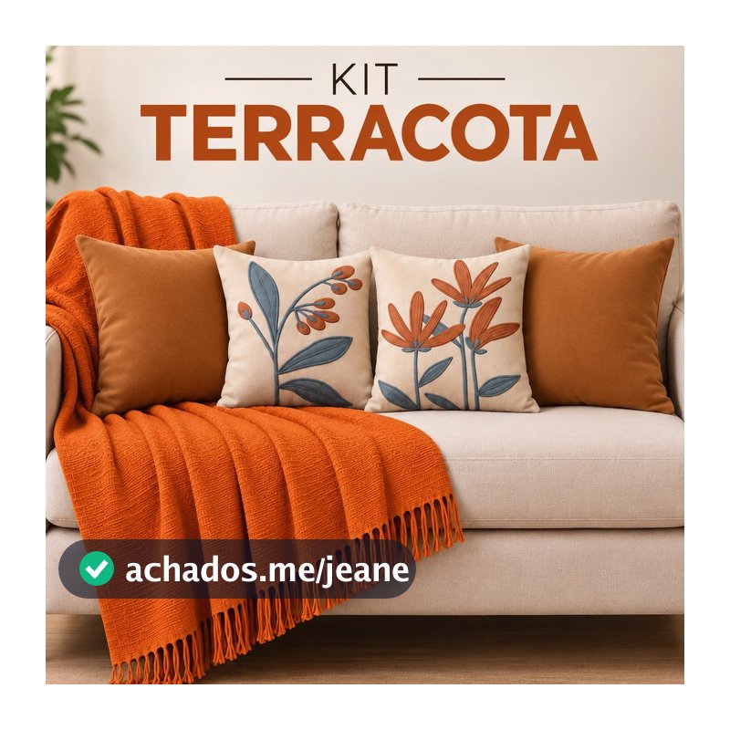 Kit Capas e Manta de Algodão Sofá Poltrona Peseira Decorativa Sala - Capas de Almofada 45x45 - LINHA TERRACOTA