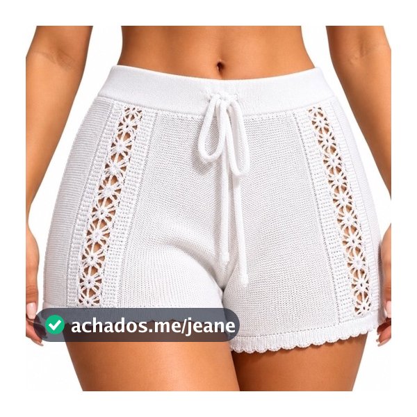 Short Saída de Praia Feminino Tricot Crochê Moda Verão Tricot Leve Estiloso Look Praia Tendência