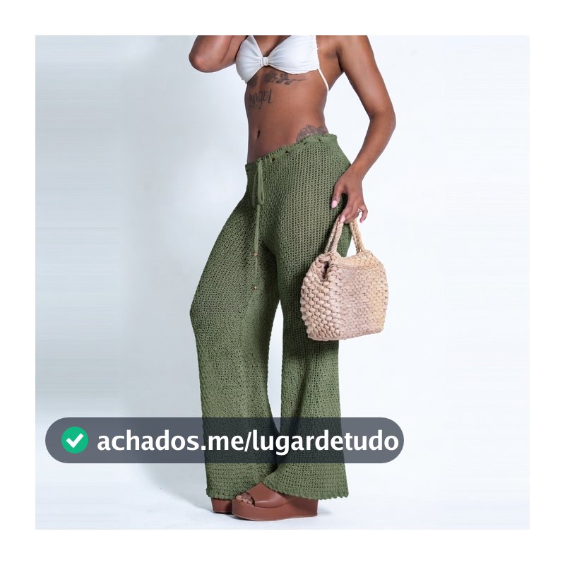 Calça Lisa Tricot Feminina Saida De Praia Croche Tendencia Moda Verão Blogueira Luxo Piscina Premium