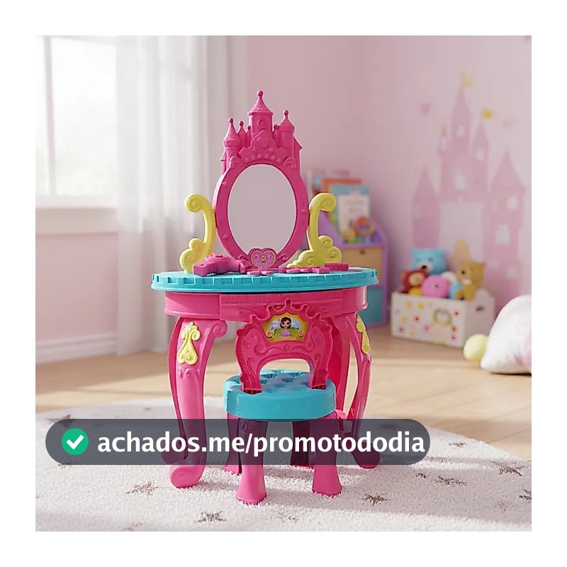 Penteadeira Infantil Princesas C/ Acessórios Banquinho Brinquedo Rosa Super Promoção Envio Imediato!