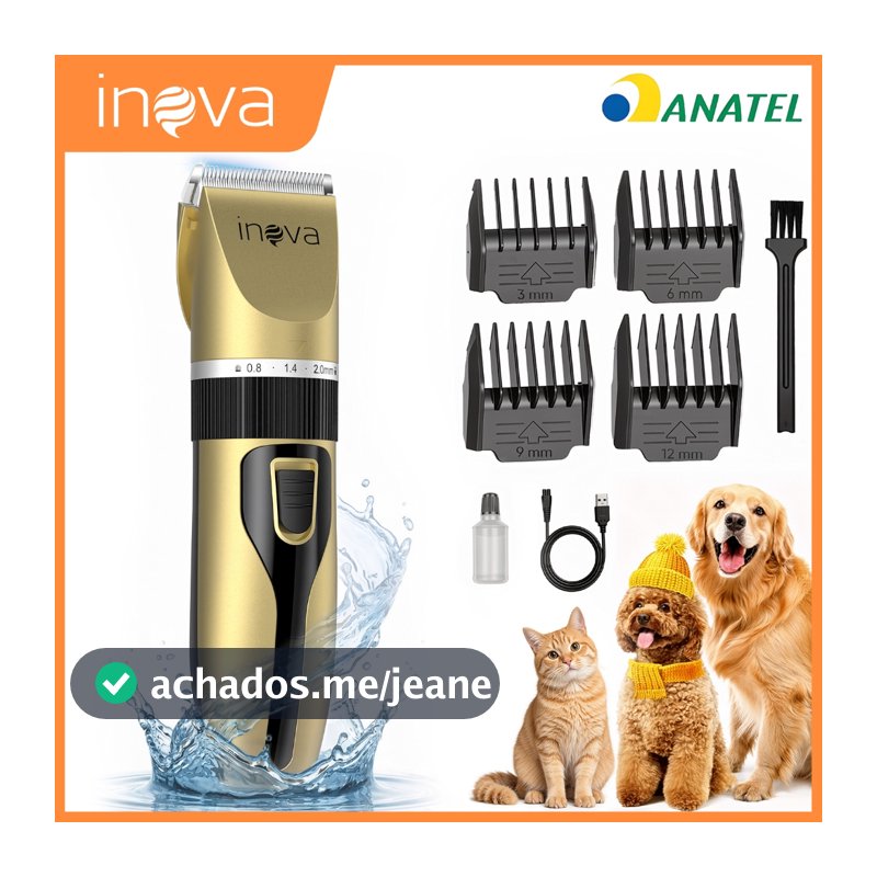INOVA Máquina de Tosar Pet Profissional Sem Fio Recarregável Bivolt Silencioso Lâmina de Cerâmica 4 em 1