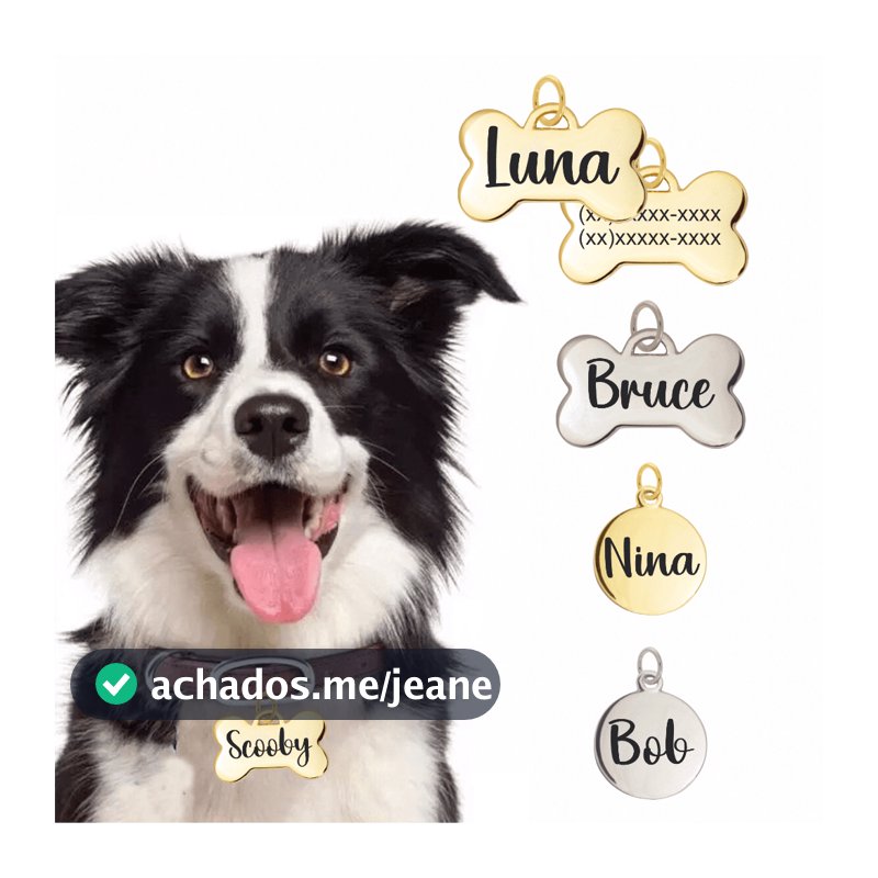 Placa de Identificação Pet Plaquinha Pingente personalizado Cachorro Cão Gato