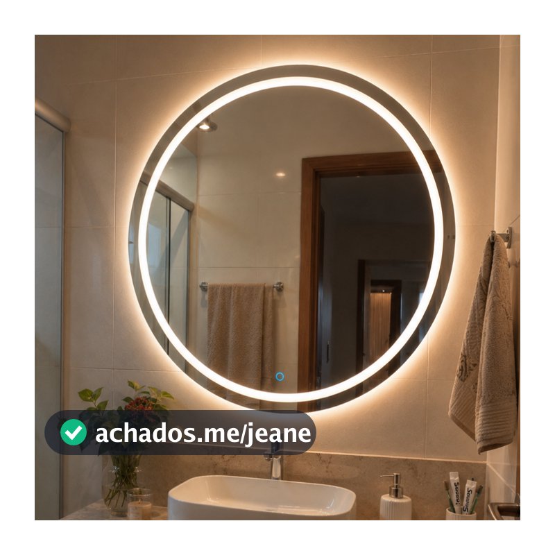 Espelho Redondo 50x50cm Jateado fino com Led 3 Cores e Touch Decoração Moderna Quarto Sala Banheiro