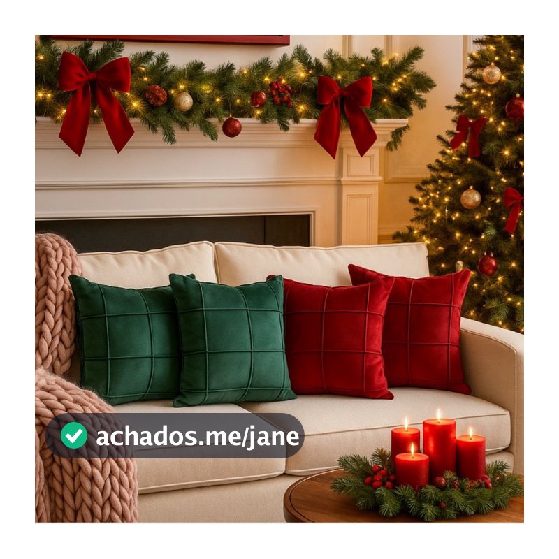 kit com 4 capas de almofada Square 45x45 Tecido Suede (2 verde, 2 vermelha) Natal Premium