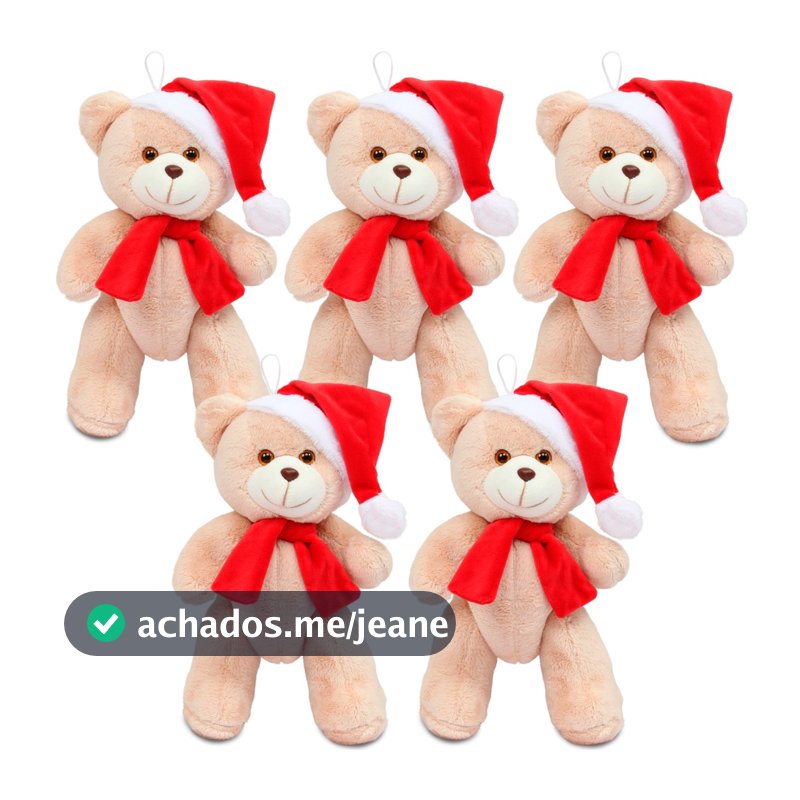 Kit 5 Ursinho De Natal De Pelúcia 23cm Enfeite Decoração Papai Noel