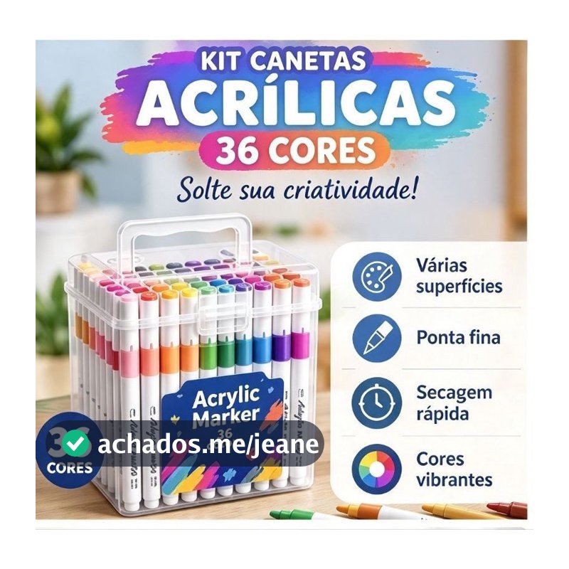 Kit 36 Canetas Acrílicas Ponta Fina Multissuperfície para Artesanato, Desenho, Pintura e Personalização Prova d'água
