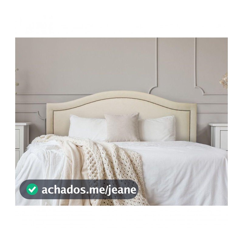 Cabeceira Queen Curva Luxo 160x60 Suede Off White - Tachas Prata
