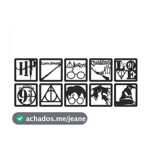 Kit 10 Mini Quadros Decorativo Vazado Harry Potter 3mm MDF Preto Fosco.